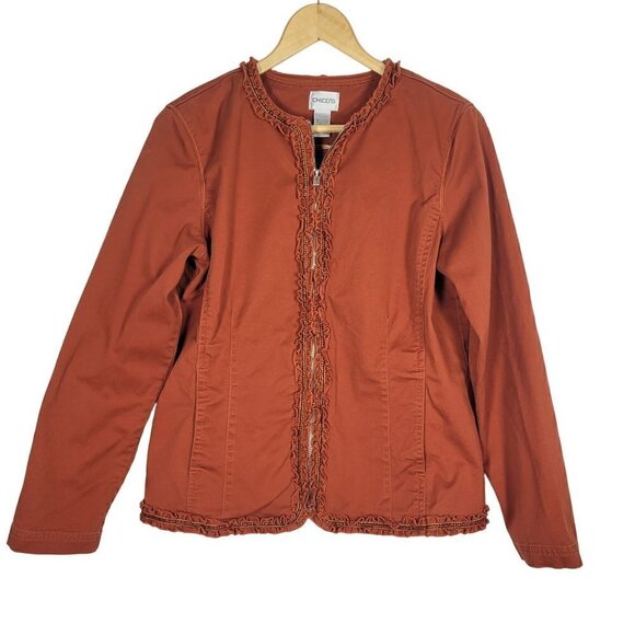 Chico's Women's Burnt Orange Full Zip Cotton/Spandex Light Weight Jacket Size M - Picture 1 of 10